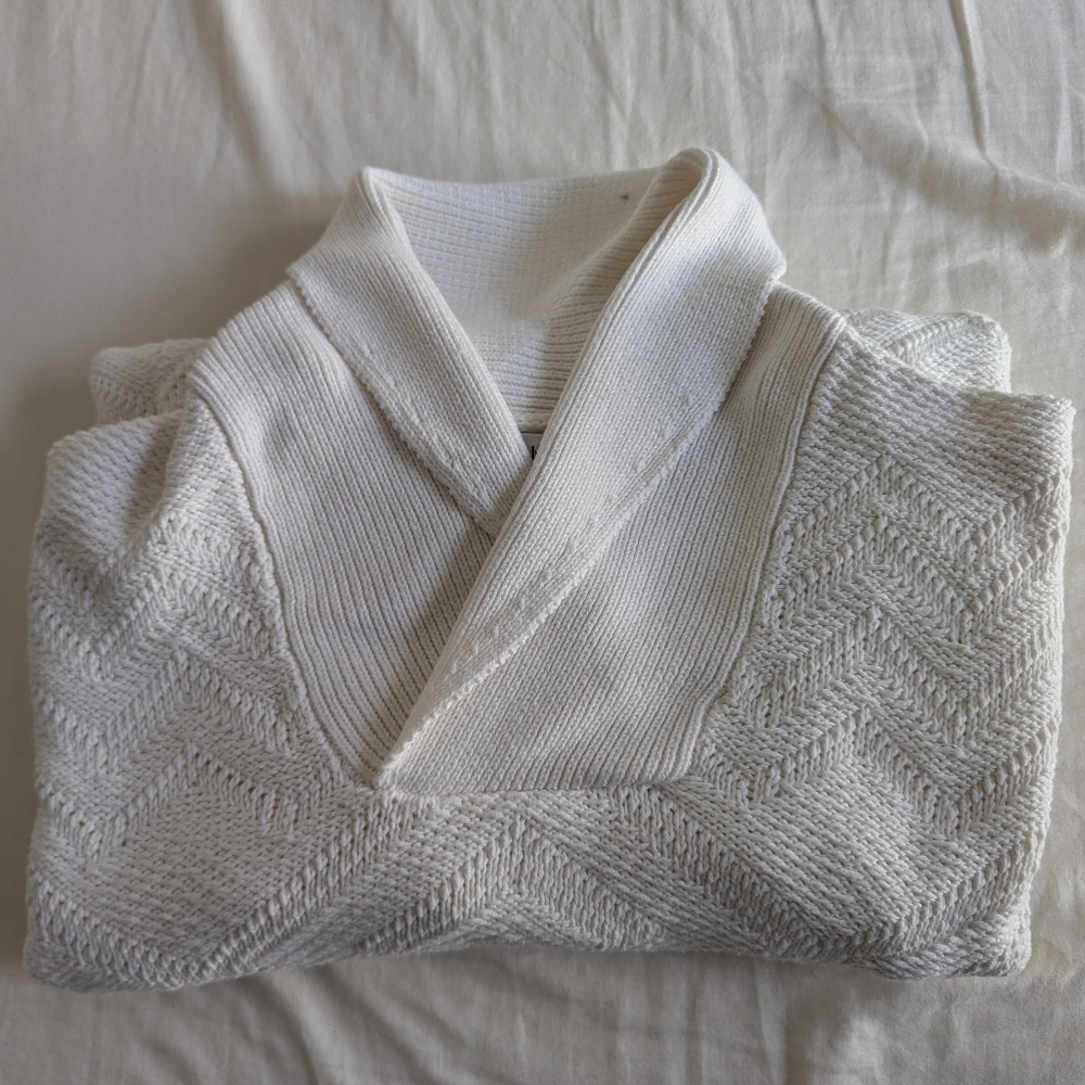 CALVIN KLEIN Men's Preppy White Shawl Neck Sweater - VGUC